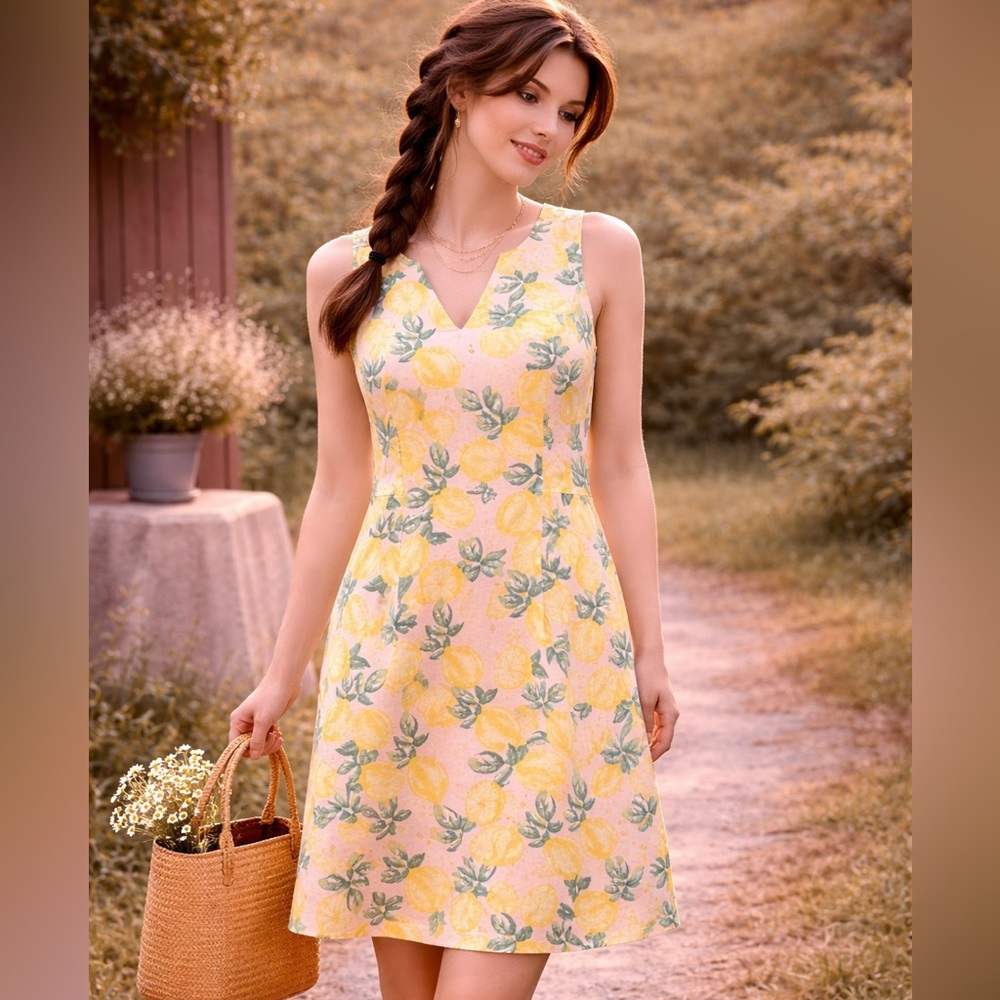 Cynthia Rowley Lemon Print Shift Dress‎ Size 8